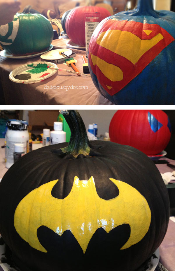 superhero painted pumpkins delicious by dre