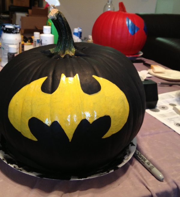 superhero painted pumpkins