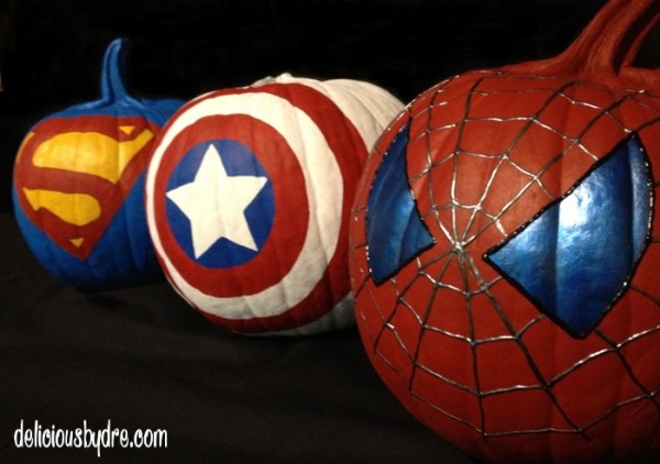 superhero painted pumpkins