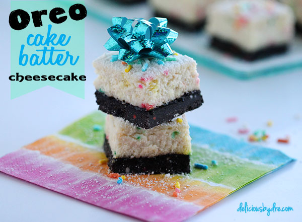 oreo cake batter birthday cheesecake bars