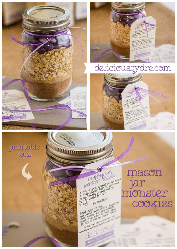 mason jar cookie gifts/favors...perfect for bridal or wedding showers! the best part is...the recipe is healthy!!
