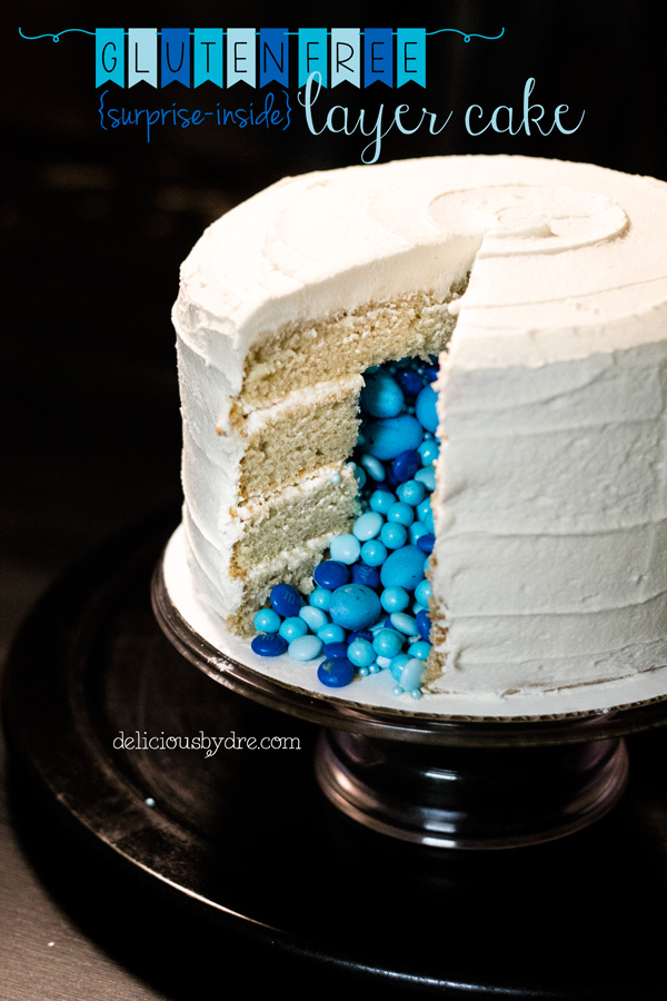 vanilla {gender reveal} layer cake - gluten free