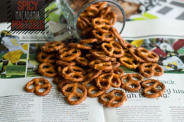spicy macadamia pretzels…& a healthy tailgate recipe roundup!